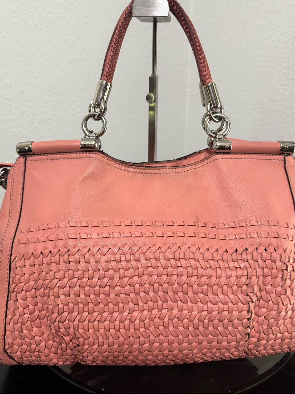 Coach Madison(Maggie) woven Leather Tote/Satchel - Coral Pink - Picture 11 of 16